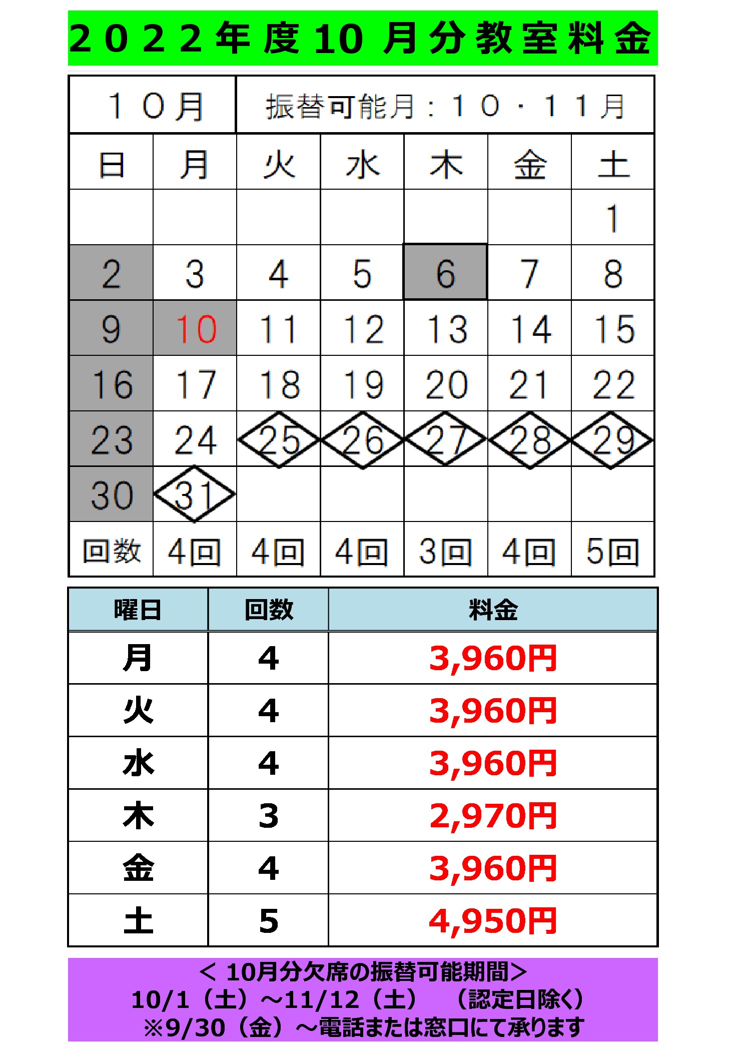 月謝一覧（2022)のサムネイル
